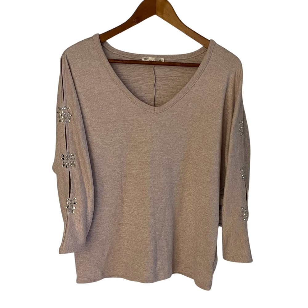 89th & Madison Sweater Womens Small Lavender Frost Studded Sleeve Pullover Top